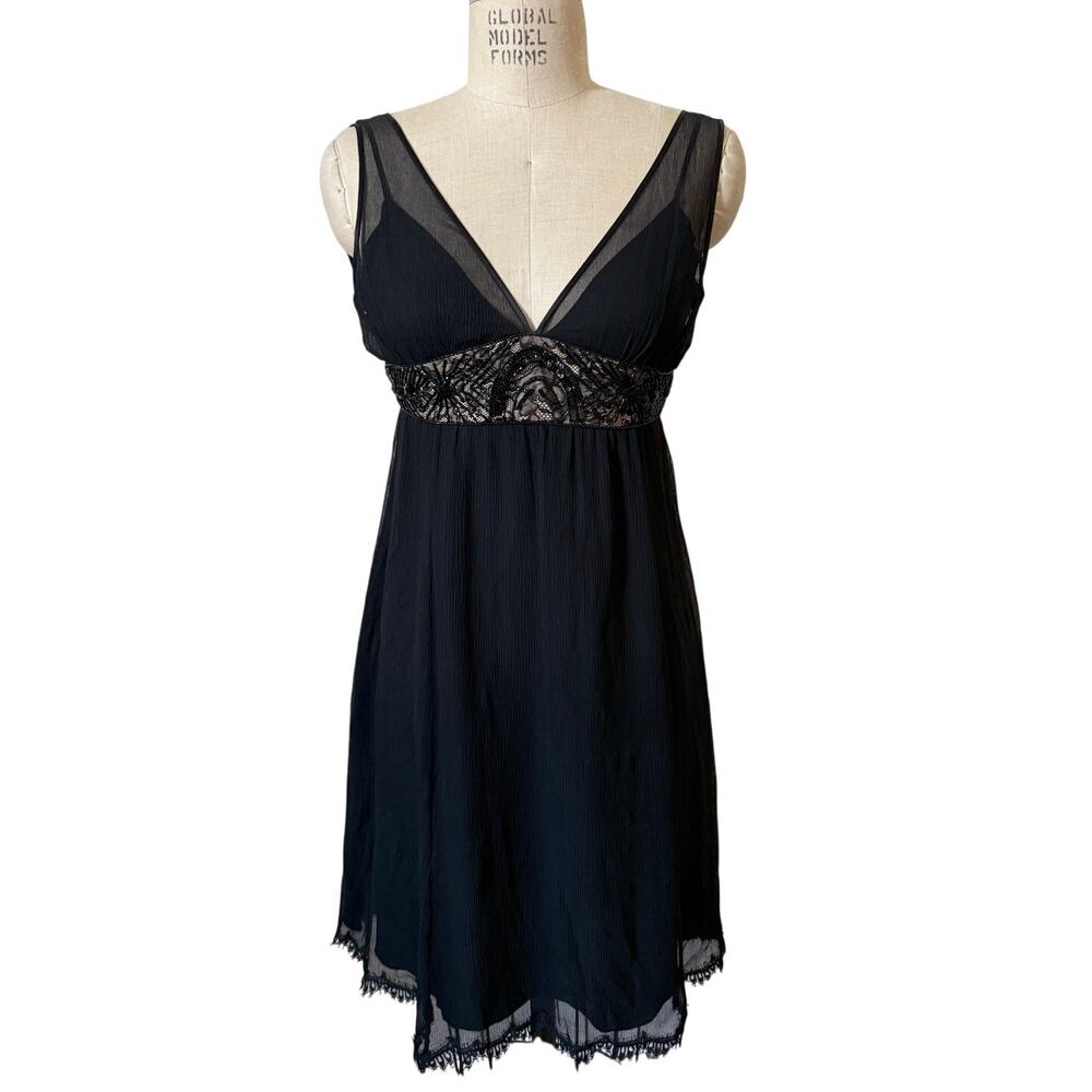 Rebecca Taylor Y2K Silk Knee Length Dress Women’s Size 2 Black Romantic